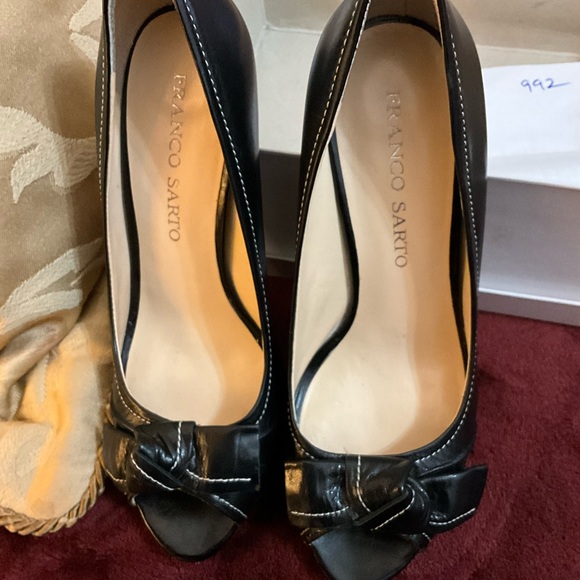 FRANCO SARTO BLACK OPEN TOE PUMP HEEL SZ 7.5 LEATHER - Picture 14 of 15
